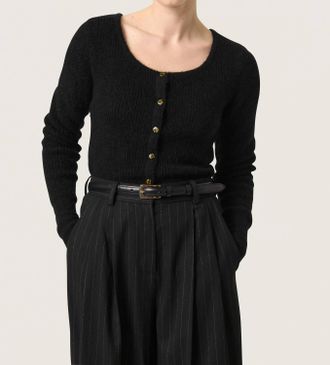 Soaked In Luxury Tuesday Slim Fit Button Cardigan In Black