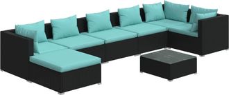 vidaXL 8 Pcs Garden Lounge Set Con Vime Pe Negro