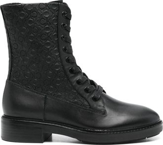 Calvin Klein Zwarte leren gevechts enkellaarzen - Dames - Veterlaarzen - Zwart - 39 EU - Leer - Schoenen