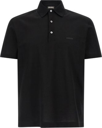 Ermenegildo Zegna Black Embroidery Cotton Polo