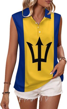 Generic Barbados Flag Women Golf Shirt Polo Tank Top Tennis Sleeveless T-Shirt Collared Vest 2XL