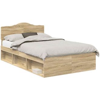 vidaXL Bed Frame with Headboard Sonoma 120 x 190 cm Solid Pine Wood vidaXL