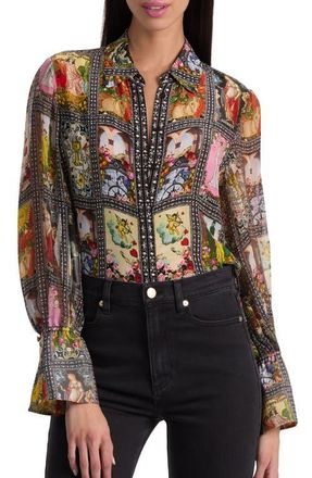 Alice & Olivia Tarot Card Print Silk Button-Up Shirt in Enchanted Tarot at Nordstrom, Size X-Small