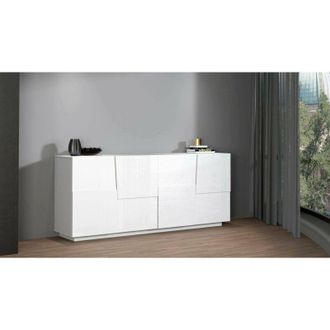 Dmora Aparador Yago, Buffet De Sal&oacute;n, Aparador De Sal&oacute;n Moderno Con 4 Puertas, 200x44h86 Cm, Blanco Brillo, Con Embalaje Reforzado - Dmora