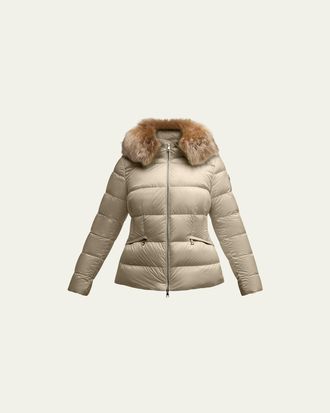 Moncler Boed Hooded Shearling-Trimmed Short Down Jacket
