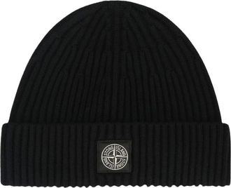 Stone Island Accessoires, Heren, Zwart, ONE Size, Wol, Full Rib Beanie