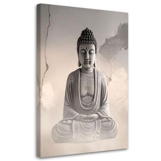 Feeby Cuadro Sobre Lienzo, Buda Meditando Spa Zen Beige, 70x100