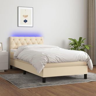 vidaXL Cama Box Spring Colch&oacute;n Y Luces Led Tela Crema 80x200 Cm Vidaxl