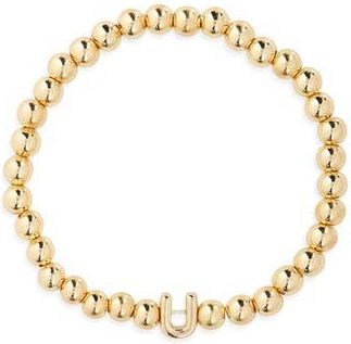 BaubleBar Pisa Initial Beaded Stretch Bracelet in Gold U at Nordstrom Rack