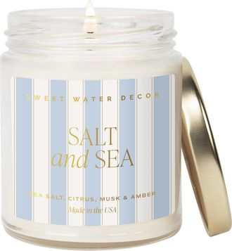 Sweet Water Decor 9oz Clear Jar Glass Candle - Patterned Label in Salt & Sea at Nordstrom