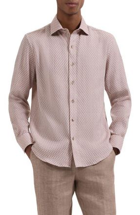 Bugatchi Axel Trim Fit Lattice Print Cotton Button-Up Shirt in Desert at Nordstrom, Size Xx-Large