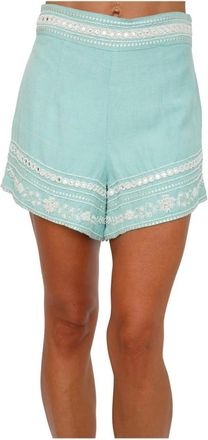 Twinset Aquamarijn Linnen Shorts - Dames - Bermuda - Blauw - M - Linnen - Korte Broeken