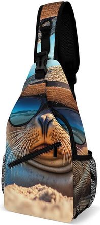 Generic Sea Lion Beach Mens Print Crossbody Large Sling Backpack Casual Chest Bag Gift for Traveling Hiking Workout