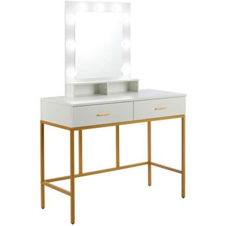 OEM Tocador Cosm&eacute;tico Con Leds, Blanco, Sobre Marco Dorado, Elegante Espejo