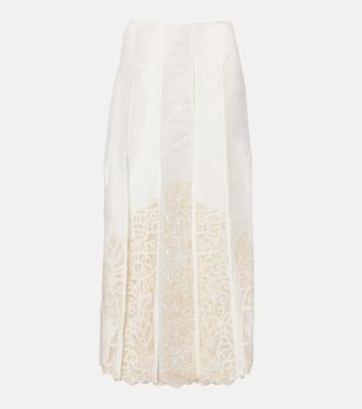 Alemais Al&eacute;mais Gonna midi Rosemary in misto lino con ricamo