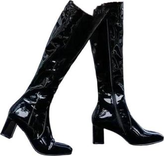 Generic Women Knee High Boots Elegant Pu Leather Side Zipper Cosplay Party Casual Long Boot