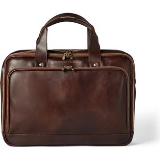 Brunello Cucinelli Calfskin briefcase with zipper in Burgundy at Nordstrom
