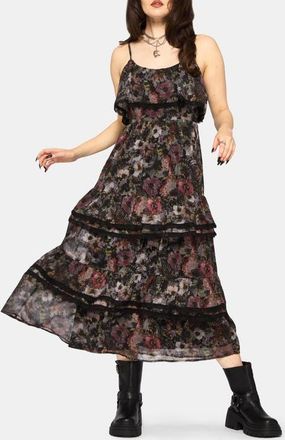Disturbia Mortua Grunge Floral Print Maxi Dress in Black at Nordstrom, Size 8