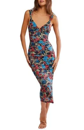 Free People Print Mesh Body-Con Dress in Black Combo at Nordstrom Rack, Size Large