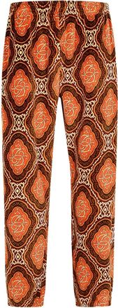 Drôle de Monsieur médaillon print velvet straight-leg trousers - Brown