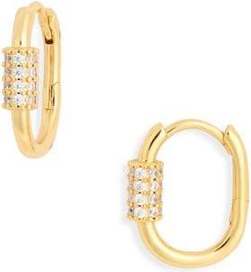 Nordstrom Rack Demi-Fine Cubic Zirconia Carabiner Hoop Earrings in Clear- Gold at Nordstrom Rack