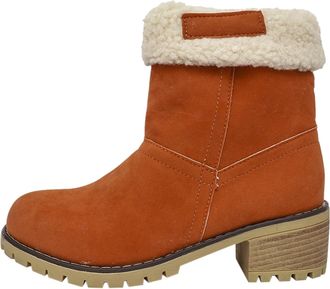 Generic Womens Sherpa-Lined Ankle Boots, Square Heel Platform, Winter Short Boots in Black, Red, Green, Brown, Grey with Fleece Collar