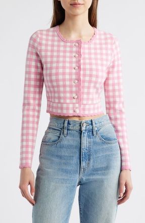 LoveShackFancy Bridgette Check Crop Cardigan in Pink Pearl at Nordstrom, Size Medium