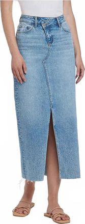 Flying Monkey Front Slit Maxi Midi Denim Skirt In Medium Blue