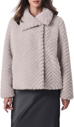 Bernardo Chevron Quilted Faux Fur Jacket in Grey at Nordstrom Rack, Size X-Large