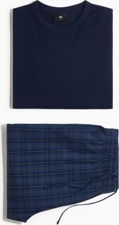 H&M 2-teiliges Loungewear-Set aus Baumwolle - Dunkelblau/Kariert