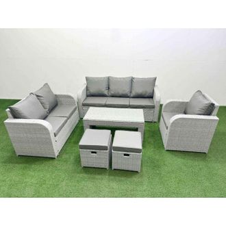 Fimous Patio pe Wicker 8 Seater Outdoor Rattan Furniture Sofa Sets with Oblong Coffee Table Reclining Chair Loveseat Sofa 3 Seater Sofa Stool 2 Side Table