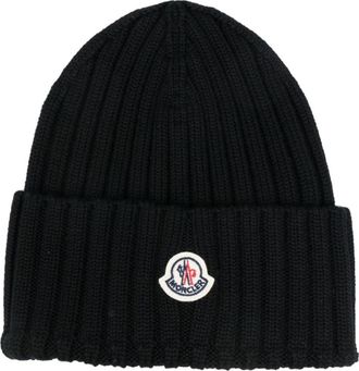 Moncler Black Logo wool beanie