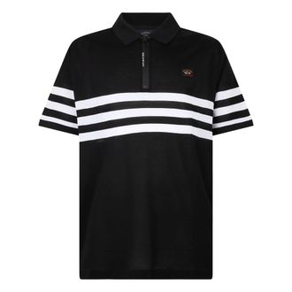 Paul & Shark Paul & Shark, Polo Shirts, male, Black, Size: 3XL Elegant Polo with Stripes and Zip