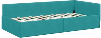 vidaXL Corner Bed Frame with Headboard Turquoise 90 cm x 190 cm Fabric vidaXL