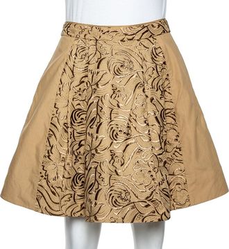 Roberto Cavalli Beige Embroidered Cotton Pleated Mini Skirt