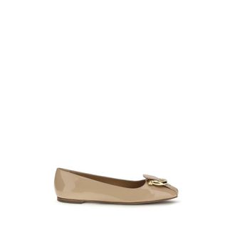 Ferragamo Gancini Ballerinas - Dames - Schoenen - Beige - Maat: 35 1/2 EU Leer