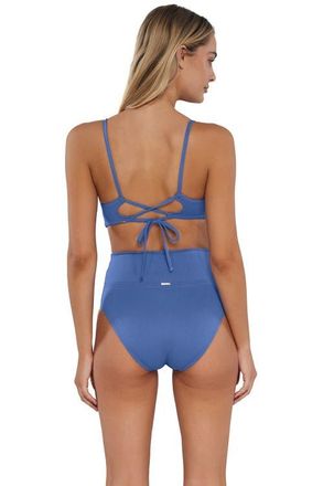 Sunsets Hannah High Waist Bikini Swim Bottoms in Harbor Blue Sandbar Rib at Nordstrom, Size X-Large