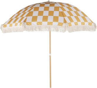 Maisons du monde Sombrilla de aluminio imitaci&oacute;n madera y tela amarillo y blanco