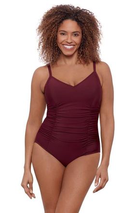 Aqua Green Princess Seam V-Neck Side Shirred Adjustable One-Piece Swimsuit in Currant at Nordstrom, Size X-Large