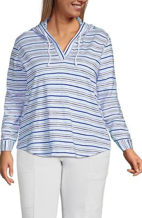 Lands End Long Sleeve Slub Hooded Popover in Light Periwinkle Multi Stripe at Nordstrom, Size 2X