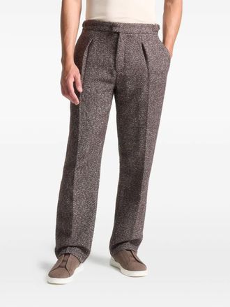 Mani&egrave;re De Voir Dorian herringbone pleated trousers - Brown