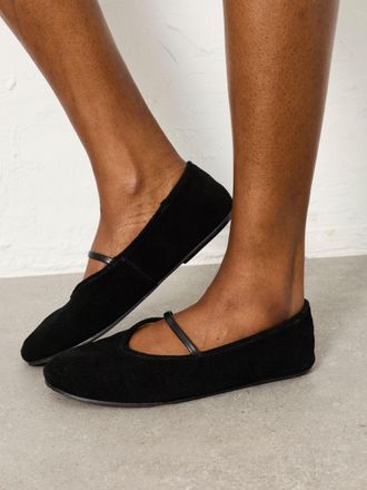 Fat Face FatFace Black Suede Round Toe Ballerina Flats