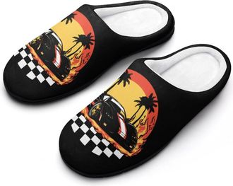 Generic Us Muscle-Car Racing Womens Slippers Warm House Slippers Indoor House Shoes with Anti-Skid Rubber Sole