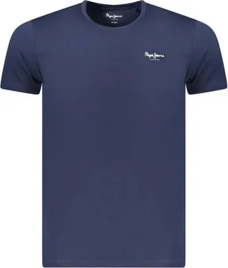 Pepe Jeans London Tops, Heren, Blauw, XL, Katoen, Crew Neck Effen T-shirt