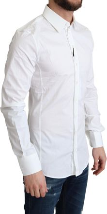 Dolce & Gabbana White Cotton Stretch Men Formal Sicilia Shirt Elastane