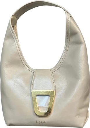 NCUB Handtas van leer met metalen klepsluiting - Dames - Schoudertassen - Beige - ONE Size - Leer - Tassen