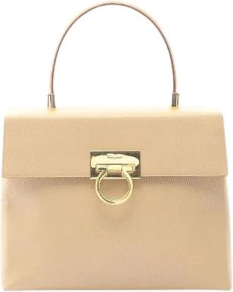 Ferragamo Pre-owned Handbags, female, Beige, Size: ONE SIZE Pre-owned Gancini Leather Handbag