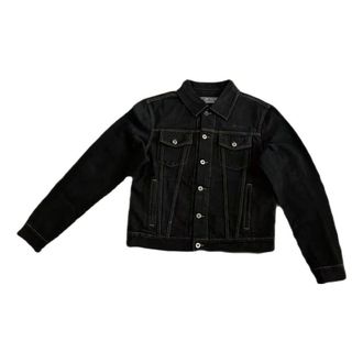 Off-white Alphabet Patterned Turn Down Collar Denim Jacket Black OMYE079C99DEN0044001PD