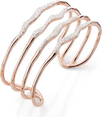 Monica Vinader Rose Gold Riva Diamond Hero Wave Cuff Diamond