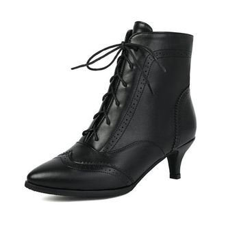 Generic Womens Kitten Heel Lace Up Ankle Boots Pointed Toe Perforated Vintage Brouge Dress Pumps Winter Casual Shoes (Black,5.5)